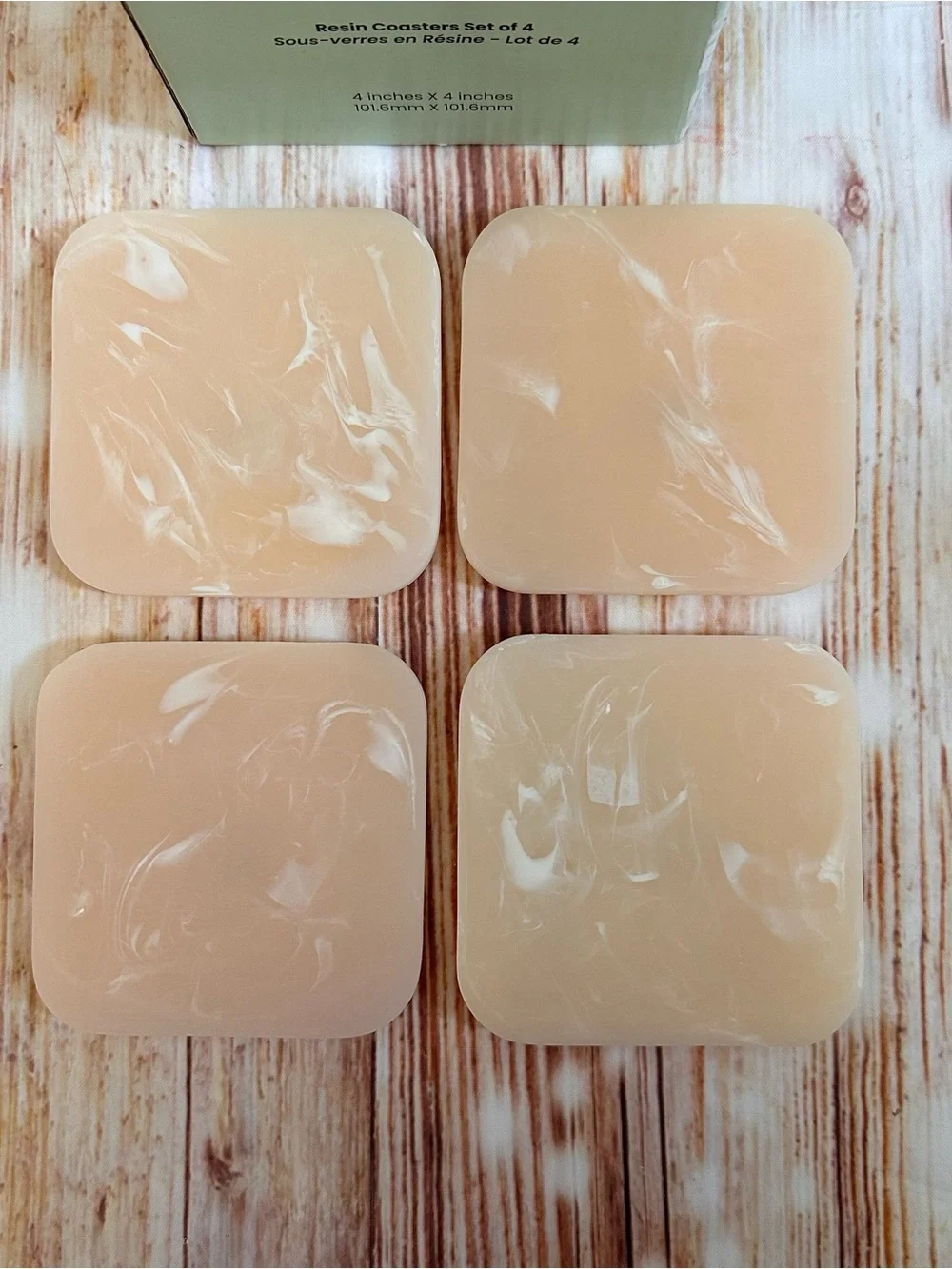 Ririku Beige 4 Piece White Marbled Resin Coaster Set NWT